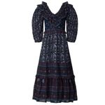 Sea NY Nadine Border Smocked Dress Cotton Puff Sleeve Ruffled V Photo 11