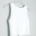 Alice + Olivia Eryn Check Jacquard Textured Knit White Exposed Zip Crop Top Photo 4
