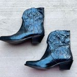 Free People  Way Out West Metallic Blue Western Ankle Boots Photo 2