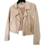 Jennifer Lopez Faux Leather Beige Tan Zipper Collar Long Sleeve Jacket Medium Photo 2