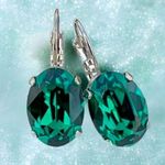 Handcrafted emerald green earrings with Swarovski crystal Silver Photo 3