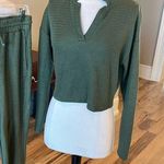 Matching Set Green Textured Knit Long Sleeve Top Drawstring Pants Size M Photo 0