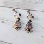 Vintage Screw Back Earrings Antique Gold Tone & Purple Gems Regal Photo 2
