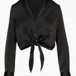 Aritzia  Wilfred Black Silky Front Tie Button Up Long Sleeve Blouse Top Photo 1