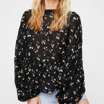 Free People Black Cherry Print High Neck Long Sleeve Blouse Size Small Photo 1