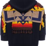 Hoodie Tassel Webbing Embroidery Stitching Side Slit Zipper Sweatshirt size m Blue Size M Photo 5