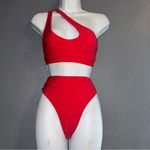 Women’s Sexy Swimsuit Red Bikini Set High Waisted One Shoulder Swim Suit Medium Photo 5