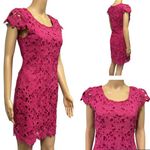 Love Point Pink Floral Crochet Overlay Cap Sleeve Zip Side Mini Dress Medium Size undefined Photo 1