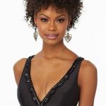 Mori Lee  | Black High Low Floral Accent Beaded Open Back Evening Gown Sz 8 Photo 2