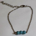Source Unknown Southwestern Delicate Metal Link Chain 3 Small Turquoise Beads 6.5" Bracelet Photo 0