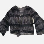 Vintage Havana  Ruffle Sleeve Knot Front Sheer Top Blouse Medium Tie Dyed Keyhole Photo 0