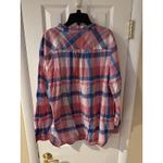 Talbots  Plus Tunic Top 2X Half Button Ruffle Neck Cotton Lightweight Pink Plaid Photo 4