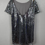 Fate Silver Sequin Mini Shirt Dress Size Large Photo 0