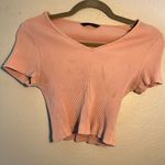 SheIn Bubblegum Pink Crop Top SZ S Ribbed Petite T Shirt Short Sleeve V Neck Photo 0