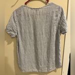 Christian Siriano Women’s Small 100% Linen Striped Blue/White Short Sleeves Top Blue Photo 3