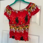 Vtg Y2K Hawaiian Tropical Smocked Crop Top Sz Small Red Beach Photo 3