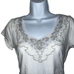 White House | Black Market White Embroidered Lace Beaded Neckline Top EUC Size XS Photo 2