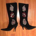 Oscar de la Renta Floral Print Suede Knee High Boots Photo 1