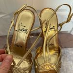 Christian Louboutin  Gold Leather Strappy Cork Wedges - US7 IT37 Photo 2