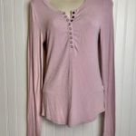Bohme  Pink Ribbed Snap Front Henley Long Sleeve J5 Photo 1