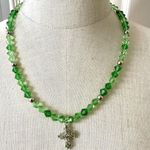 Green beaded rhinestone cross necklace Photo 0