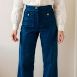 Sézane  Dan Straight Wide Leg Pants, Indigo, FR46/US14 Photo 0