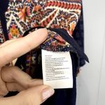 Anthropologie  Tiny Blue Persian Pear Paisley Split Neck Mixed Media Boho Top S Photo 3