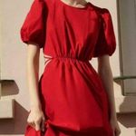 ZARA Cut Out Poplin A-Line MIDI Dress Puff Sleeves Red SIZE XS NEW Photo 7