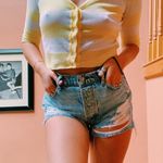 Yellow And White Striped Cropped Sweater Top Photo 0
