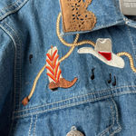Vintage Embroidered Western denim jacket Cotton Button Down Shirt cowboy boots Blue Size M Photo 2
