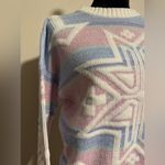 None EUC Vintage Pink & Blue Snowflake Pastel Sparkle Sweater size large Photo 1