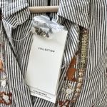 NWT Zara Collection S Striped Embroidered Embellished cotton Button Up Shirt Photo 4
