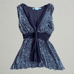 Max Studio Brown floral sleeveless top with cinched waist tie, boho chic hippie Y2K fairy Photo 0