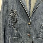 Christopher & Banks Denim Embroidered Flower Button Front Jean Jacket Blazer by  Photo 1