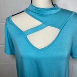 Fantastic Fawn Blue Cutout Collar Short Sleeve Blouse Photo 2