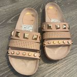 NWT Ivy Kirzhner Tank Studded Slides Cream Gold 7 18K Gold Studded Leather Photo 1