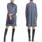 Misook Pleated Mock Neck Crepe de Chine Printed A-Line Dress Photo 1