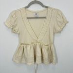 BDG Urban Outfitters Peplum Top Cream Lace V Neck Boho Prairie Festival Babydoll Photo 1