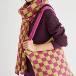 Free People NWOT Checkers Carry On Scarf Set - Green/Magenta Combo Photo 0