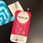 Hula Honey  push-up bikini Top, racer strappy back, ties at back, Blue, M, NWT Photo 3