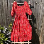Angie  Peasant Sleeve Red Print Maxi Dress M Photo 6