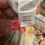 One World Womens Vintage Top French Floral Bell Sleeve Notch Neck Ruffles Medium Photo 7