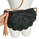 Mar Y Sol Raffia Shoulder Bag Black Woven Straw Purse Leather Tassel Madagascar Photo 0