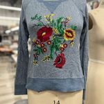 Floral Embroidered Sweatshirt M Blue Size M Photo 0