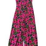 80s 90s Vintage Floral Wide Leg Jumpsuit Flowy Pink Blue Button Front Retro Boho Photo 6