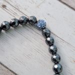 Dark Grey Stretch Bracelet with One Bead with Blue Gems Gray Photo 5