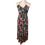 Betsey Johnson PAULINA TROPICAL PRINT HALTER MAXI DRESS IN RAVEN BLACK M Photo 1