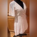 ZARA  Sequin Sheer‎ Flounce Sleeve A-Line Wrap Mini Dress Blush Pink Size Medium Photo 11
