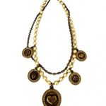 Vintage Y2K Style SISI AMBER Brass Tone Choker Necklace Rhinestone Charms Pearls Gold Photo 3