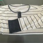 Striped Waffle Knit Henley Loose Fitting Women’s Long Sleeve Top Size L White Size L Photo 3